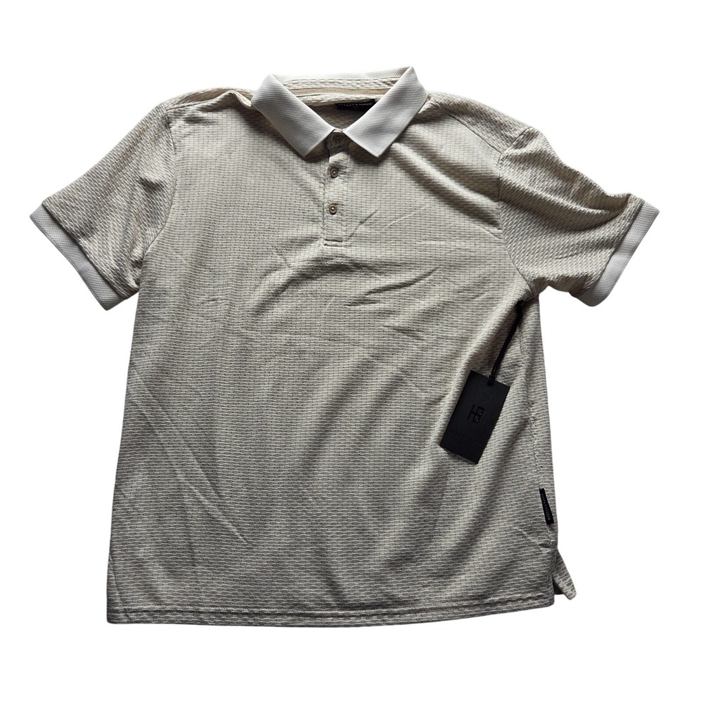 Hudson & Barrow Polo Shirt Mens L Beige Geometric 100% Polyester Knit Top